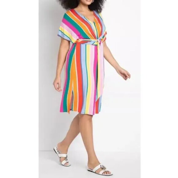 Eloquii Dresses & Skirts - Eloquii Rainbow Striped Wrap Dress NWOT